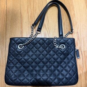 Calvin Klein Quilted Black Leather Tote Bag with silver Chain Handles
